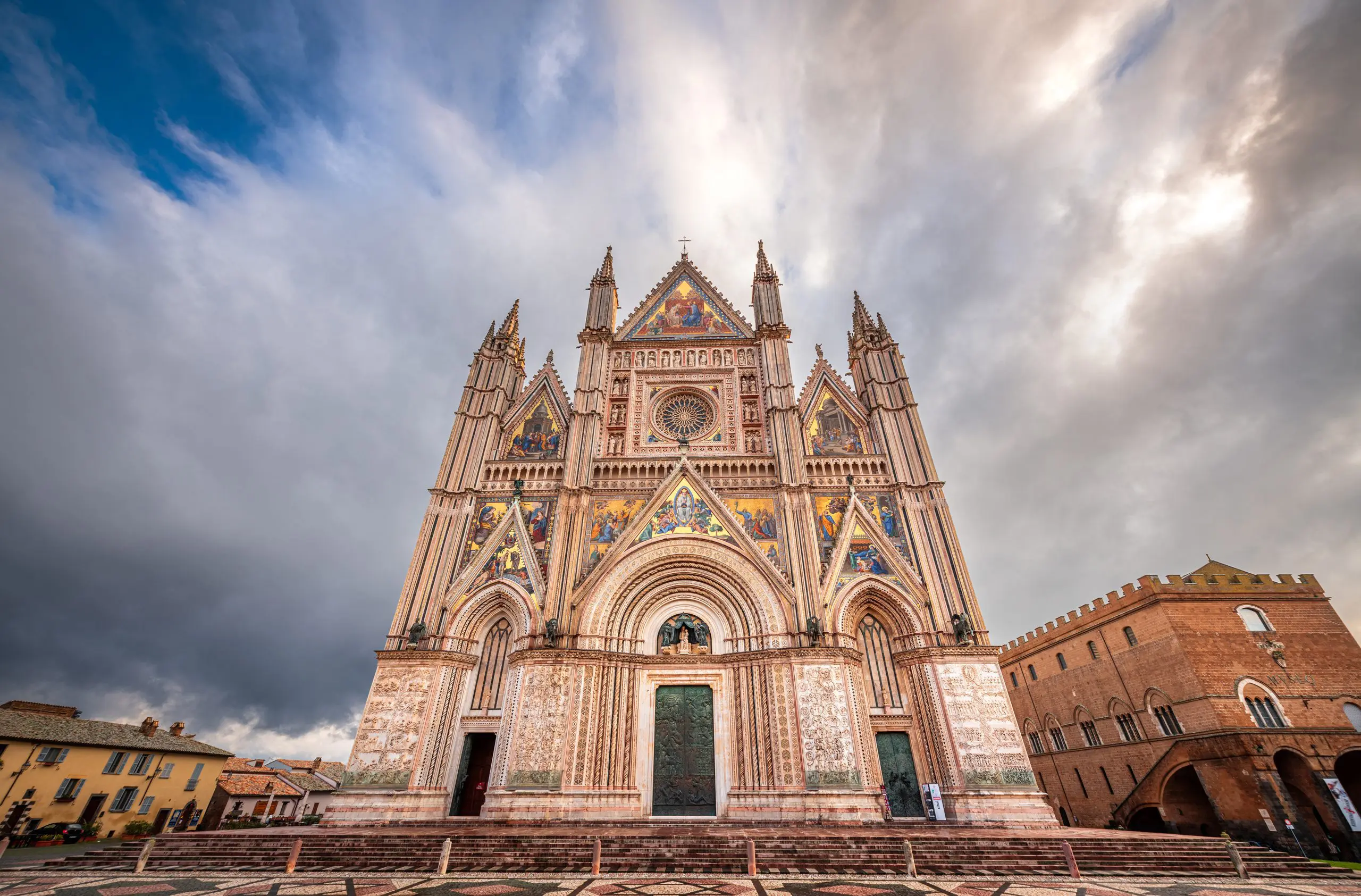 Orvieto, Italy at the cathedral and plaza in the morning.