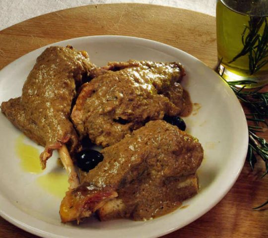 Guinea fowl in the drip pan